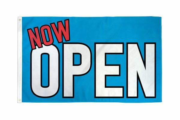 Now Open Flag 3x5ft We&rsquo;re Open Now Open Banner Sign Blue White Open Flag