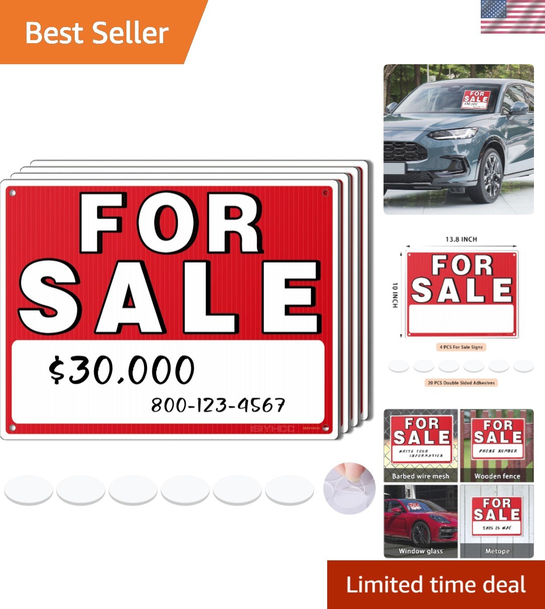 Instantly Attract Buyers! 4-Pack 14&Prime;x10&Prime; Car For Sale Signs – Weather Resistant