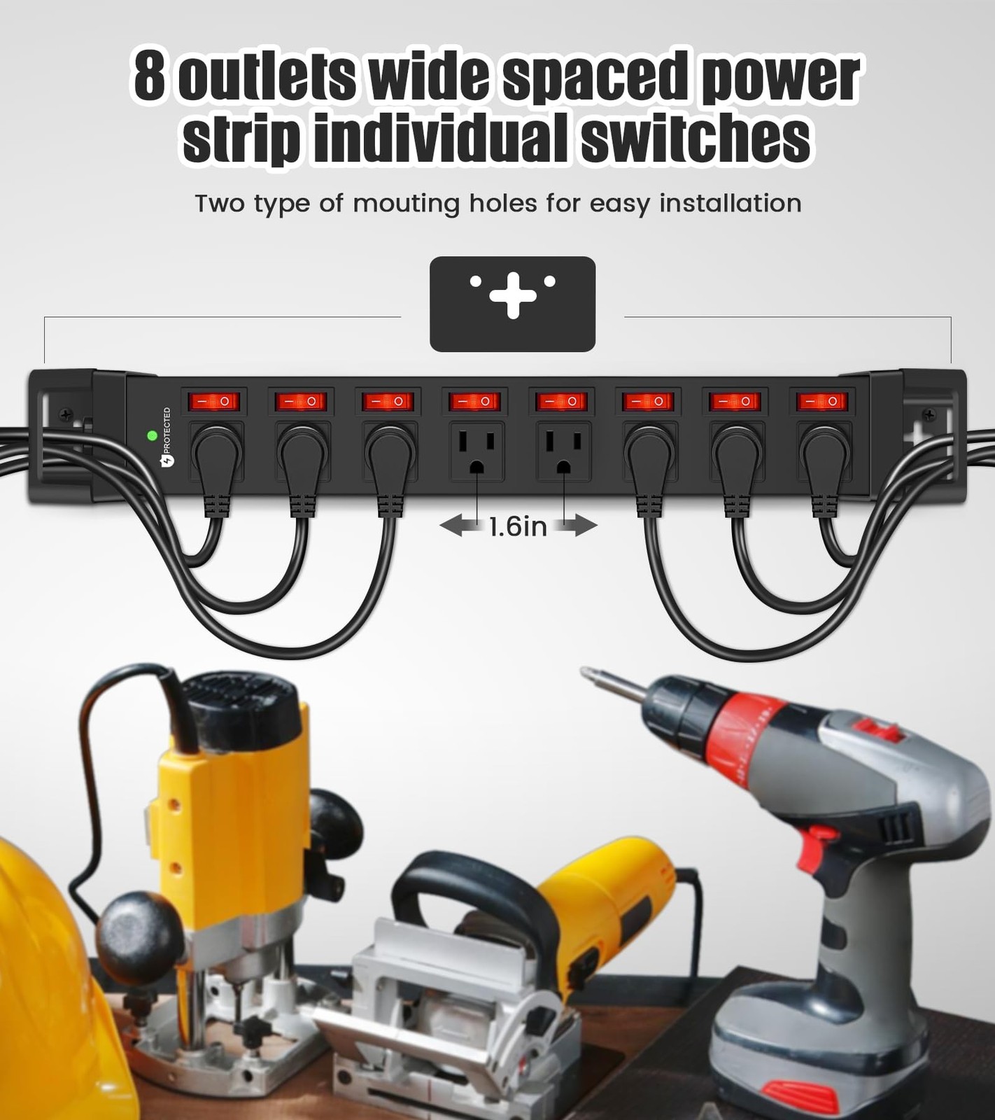 Heavy Duty Power Strip with Individual Switches,8 Outlets 14 Gauge Industrial…