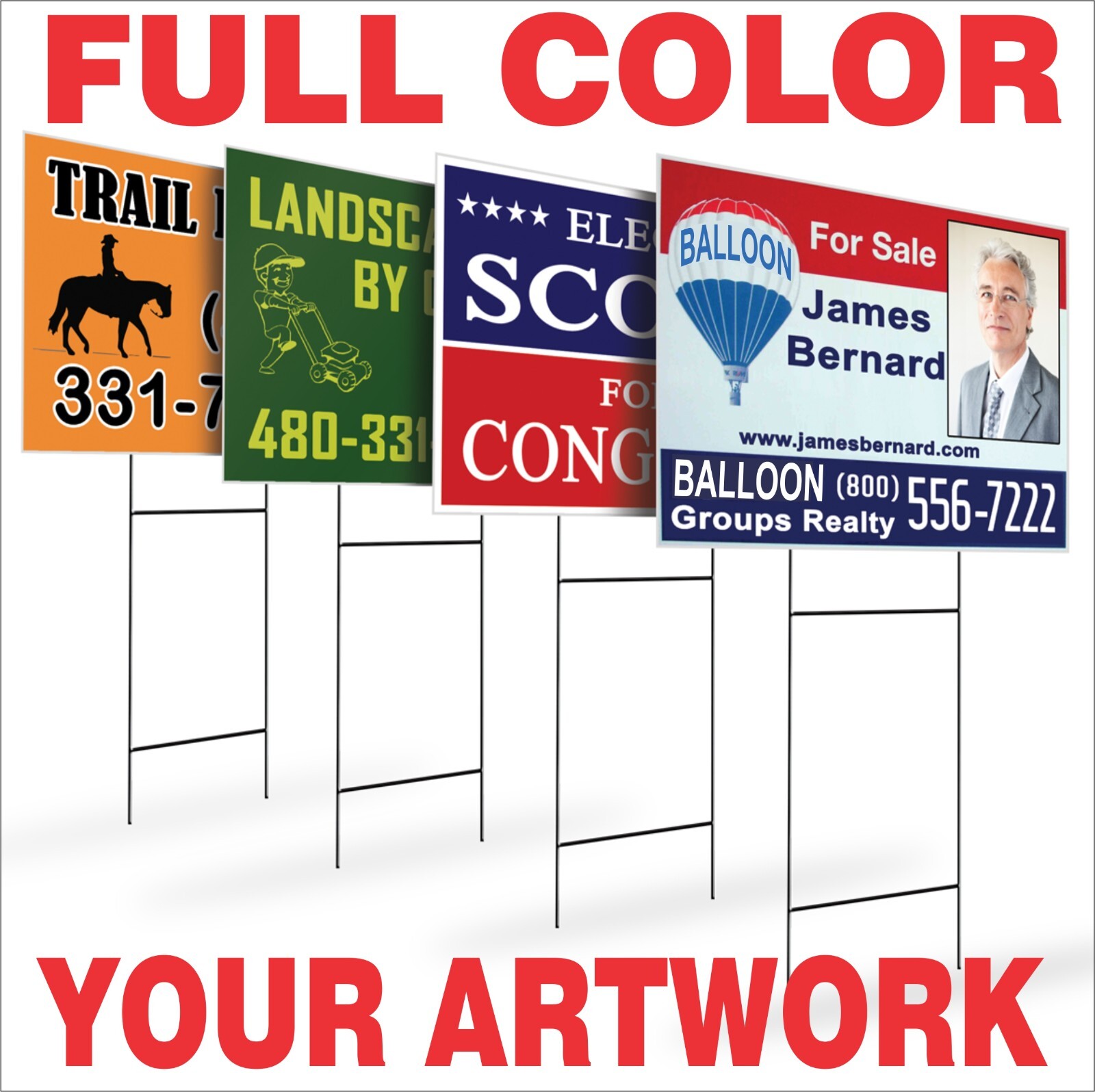 24 x 18 Yard Signs – Custom Corrugated – Full Color – 2 Sided – Stakes Optional