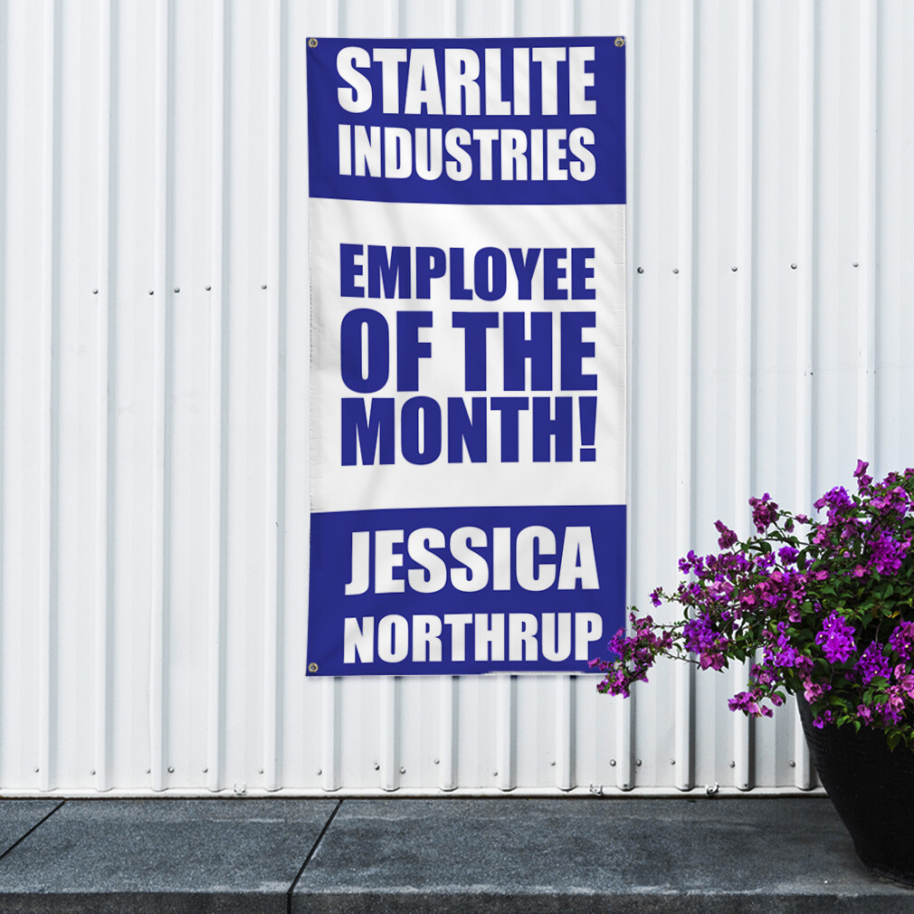 Vertical Vinyl Banner Multiple Sizes Custom Company Employee of The Month Blue