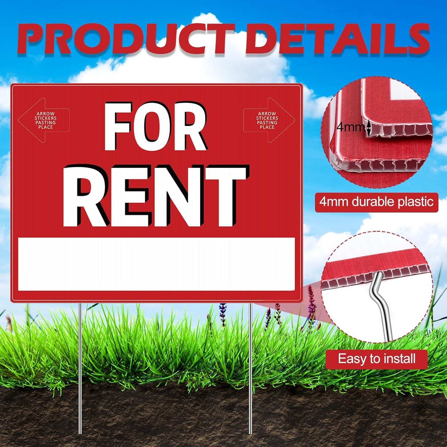 5 Pack 12 x 16 Inch for Rent Sign with Stand Double Sided Yard Sign Stands Co…