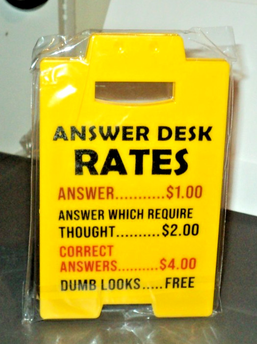 ANSWER DESK RATES Sandwich Sign: BRAND NEW: 4&Prime; x 6 1/2&Prime;: Collapsible Sign: Desk