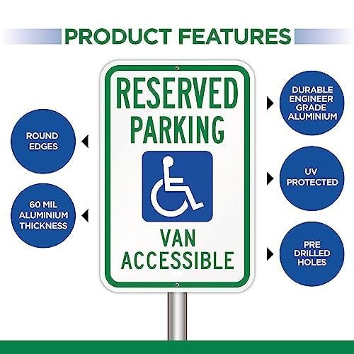 Olanzu 6 Pack Handicap Van Accessible Sign 12 X 17- Aluminum – Engineer Grade