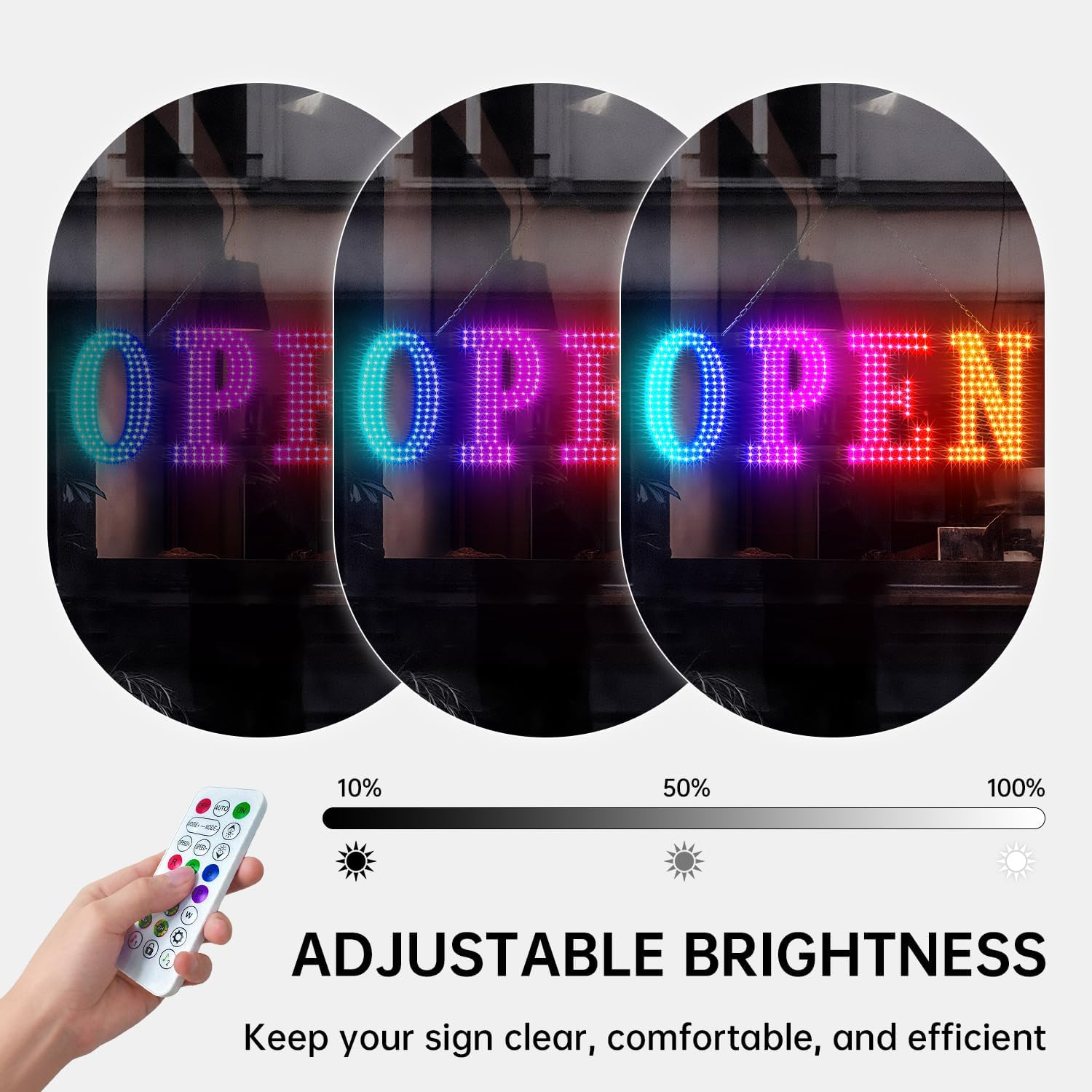 Large LED Open Sign with Remote & App Control for Stores & Cafes