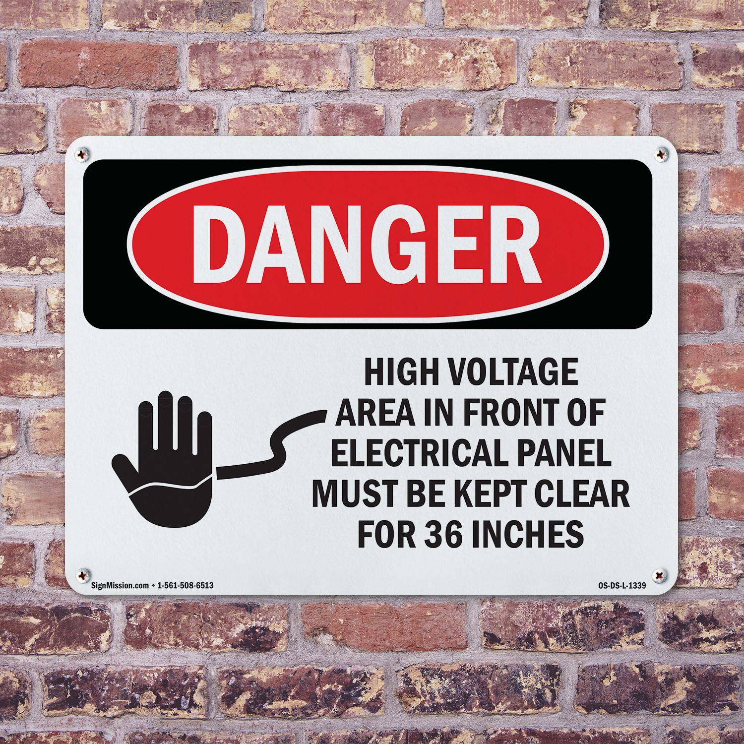 High Voltage Area Electrical Panel 36 Inches OSHA Danger Sign, Decal 5/10 Pack