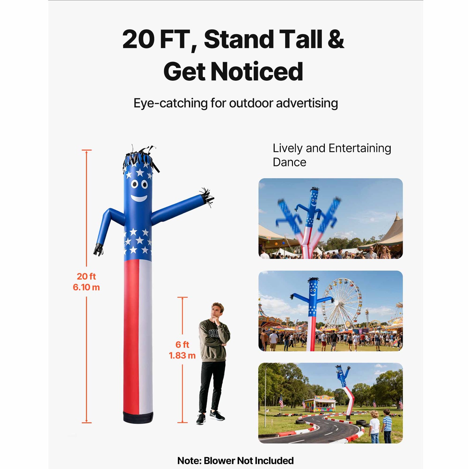 Uimoso 20-Foot Inflatable Dancing Tube Man with 18-Inch Diameter, No Blower