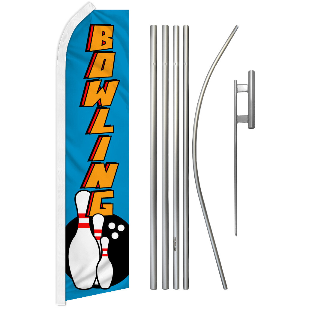 Bowling Advertising Swooper Feather Flutter Flag Pole Kit Bowling Alley