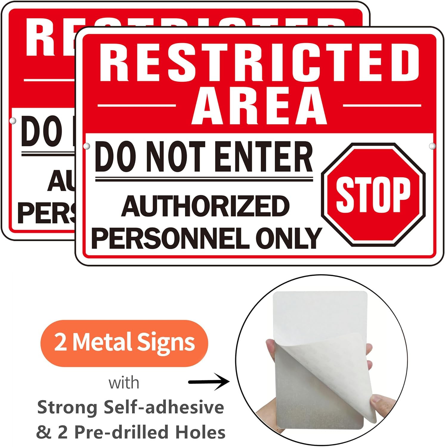Do Not Enter Signs, Self Adhesive Authorized Personnel Only Sign, (2 Pack) Restr