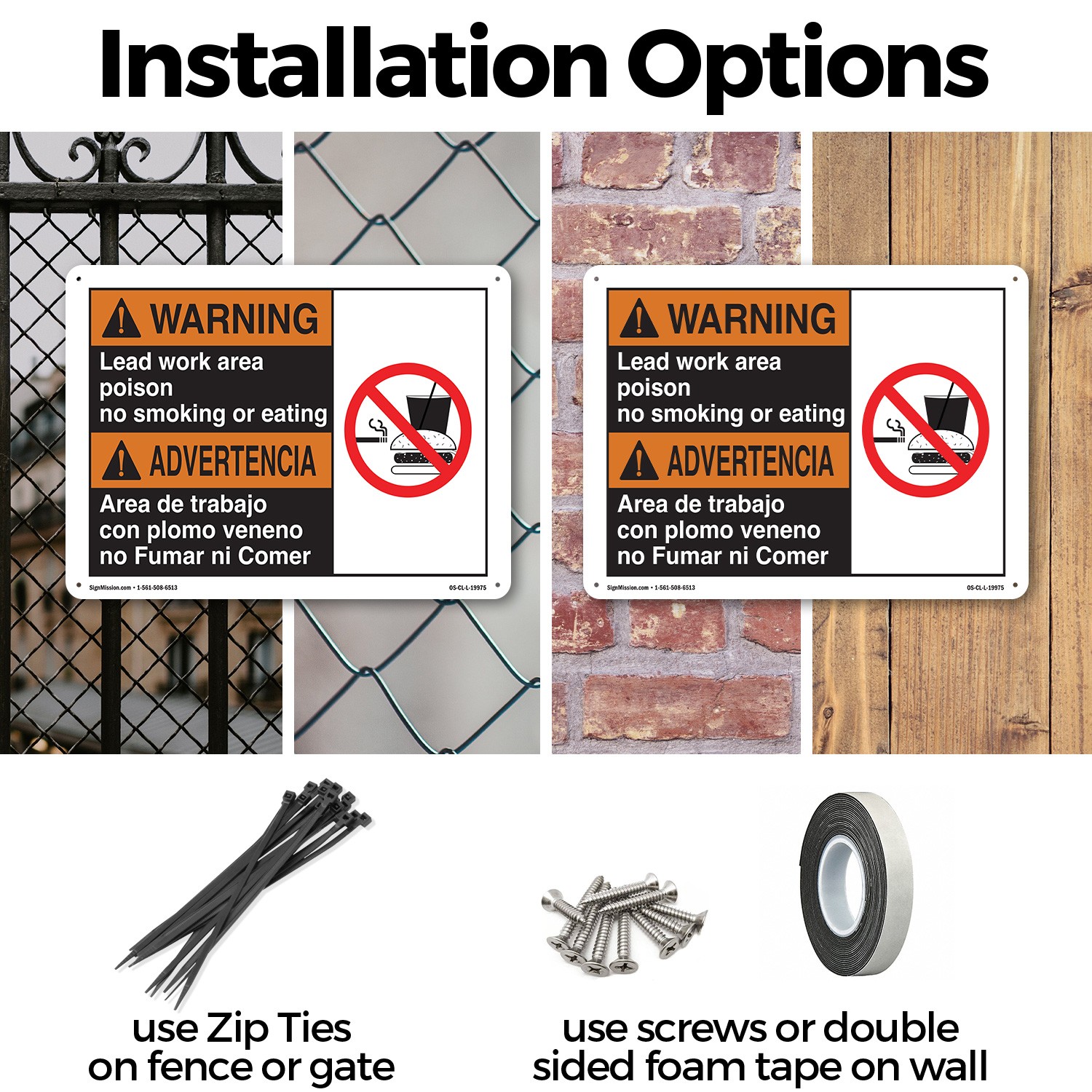 Warning Lead Work Area Poison No Smoking (Bilingual Spanish) OSHA Sign 5/10 Pack