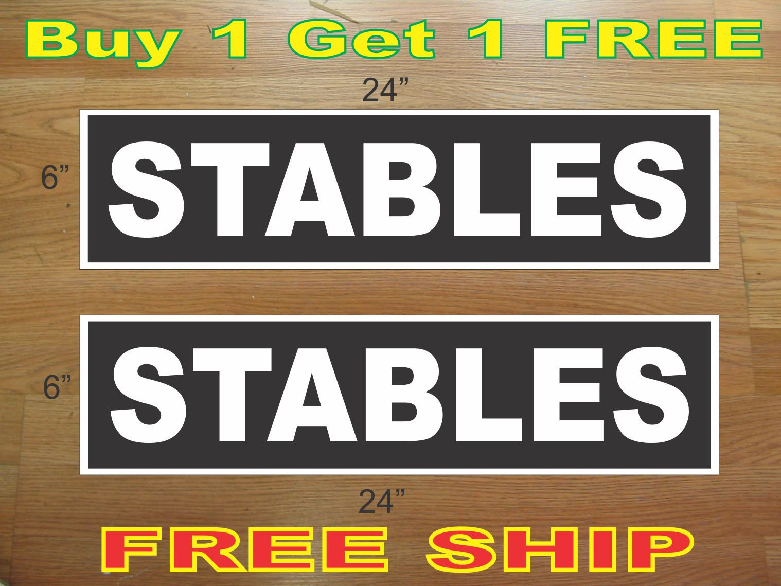 White on Black STABLES 6&Prime;x24&Prime; REAL ESTATE RIDER SIGNS Buy 1 Get 1 FREE