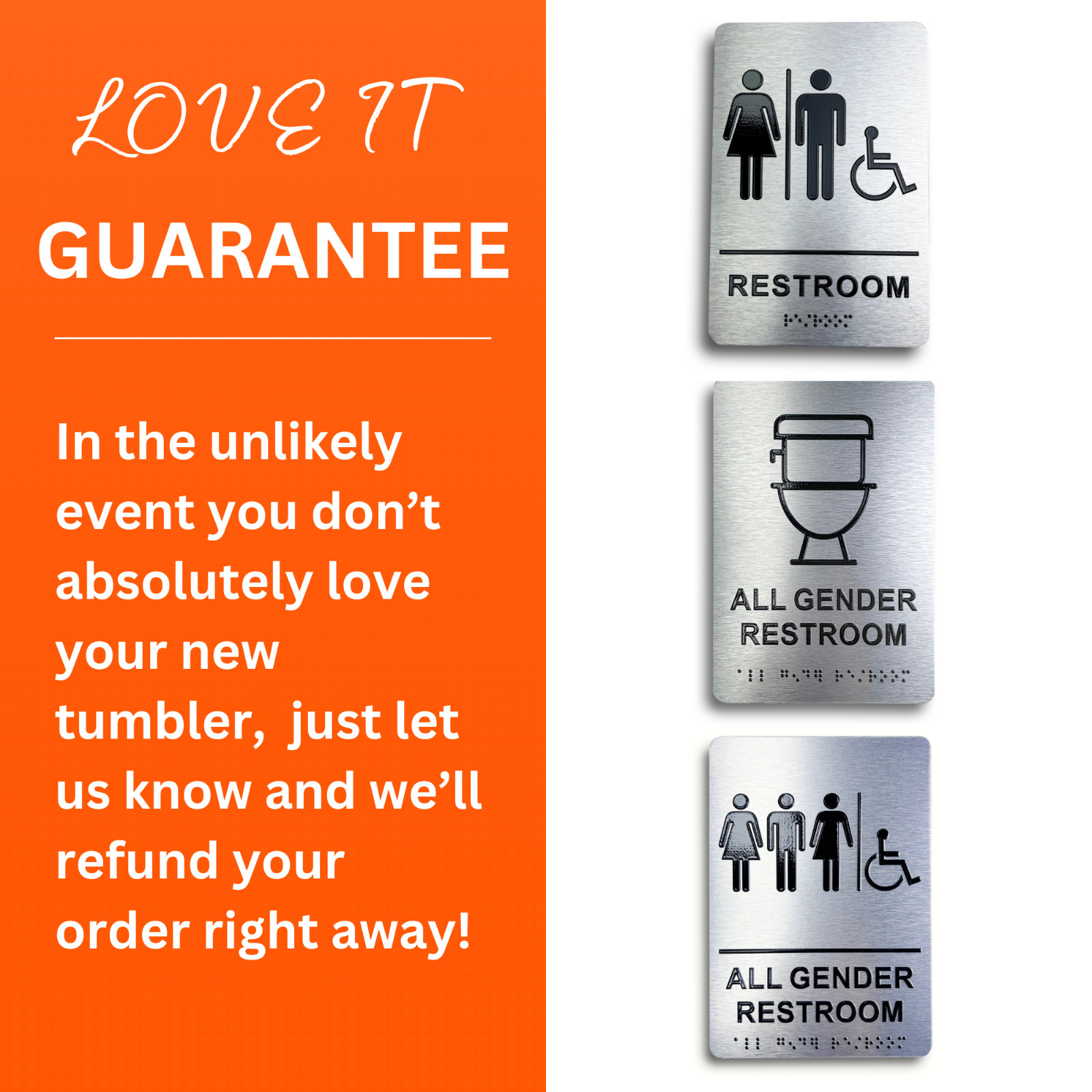 ADA Compliant, Restroom Signs, Brushed Aluminum with Braille text 6&Prime;x9&Prime;
