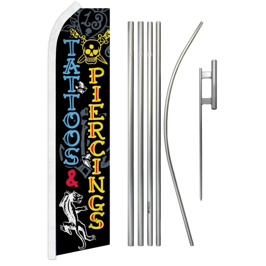 Tattoos & Piercings Service Variations Swooper Advertising Banner Flag Pole Kits