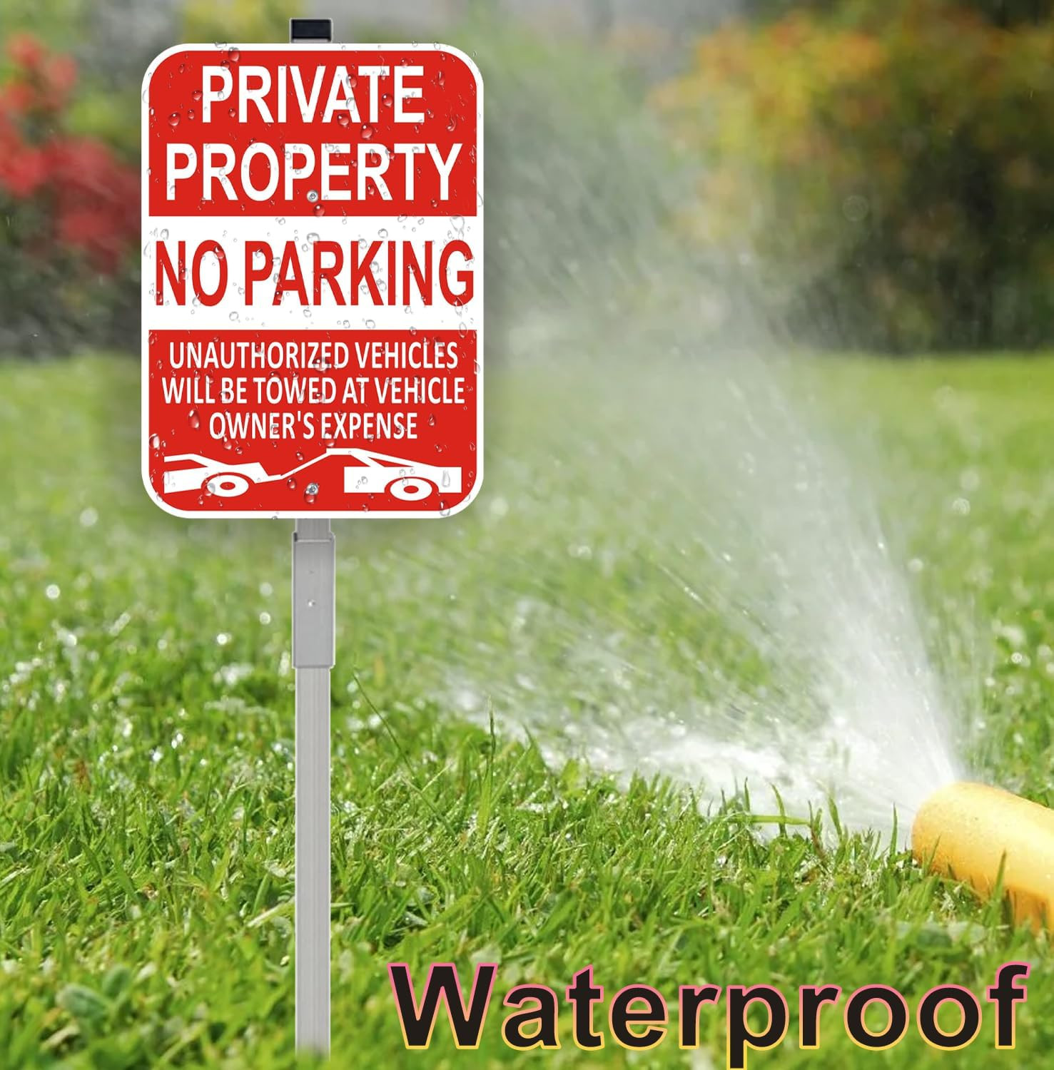 (2 Pack) Large Private Property No Parking Sign with Stake 36&Prime; Tall | 14&Prime; x 10&Prime;