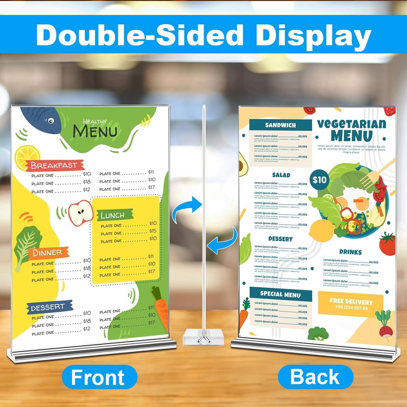 EHWINE Acrylic Sign Holder 8.5 x 11, 10 Pack Double-Sided Stand up Clear