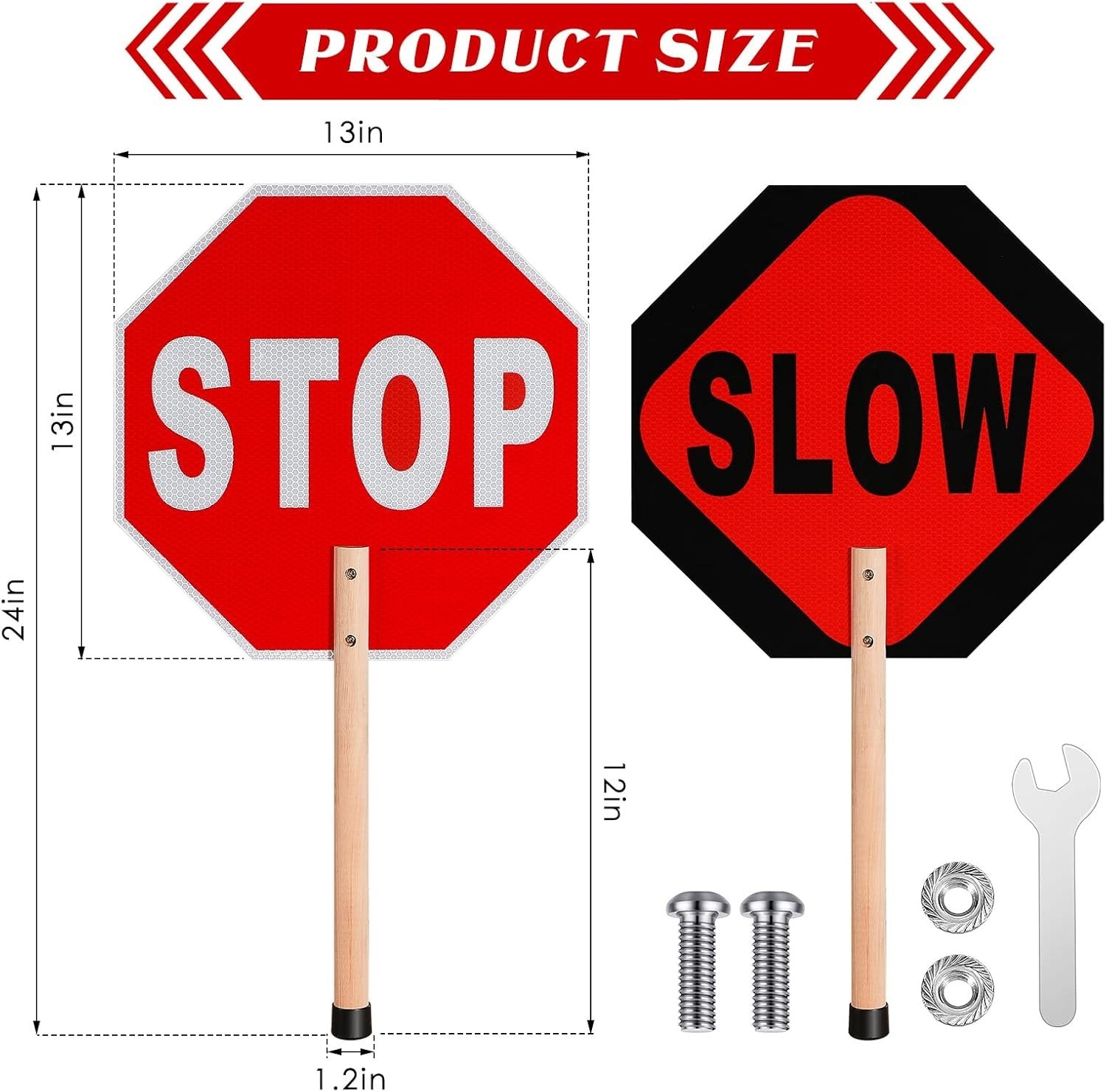 Stop Slow Sign Handheld Stop Sign with Handle 13 x 13 Crossing Guard Stop
