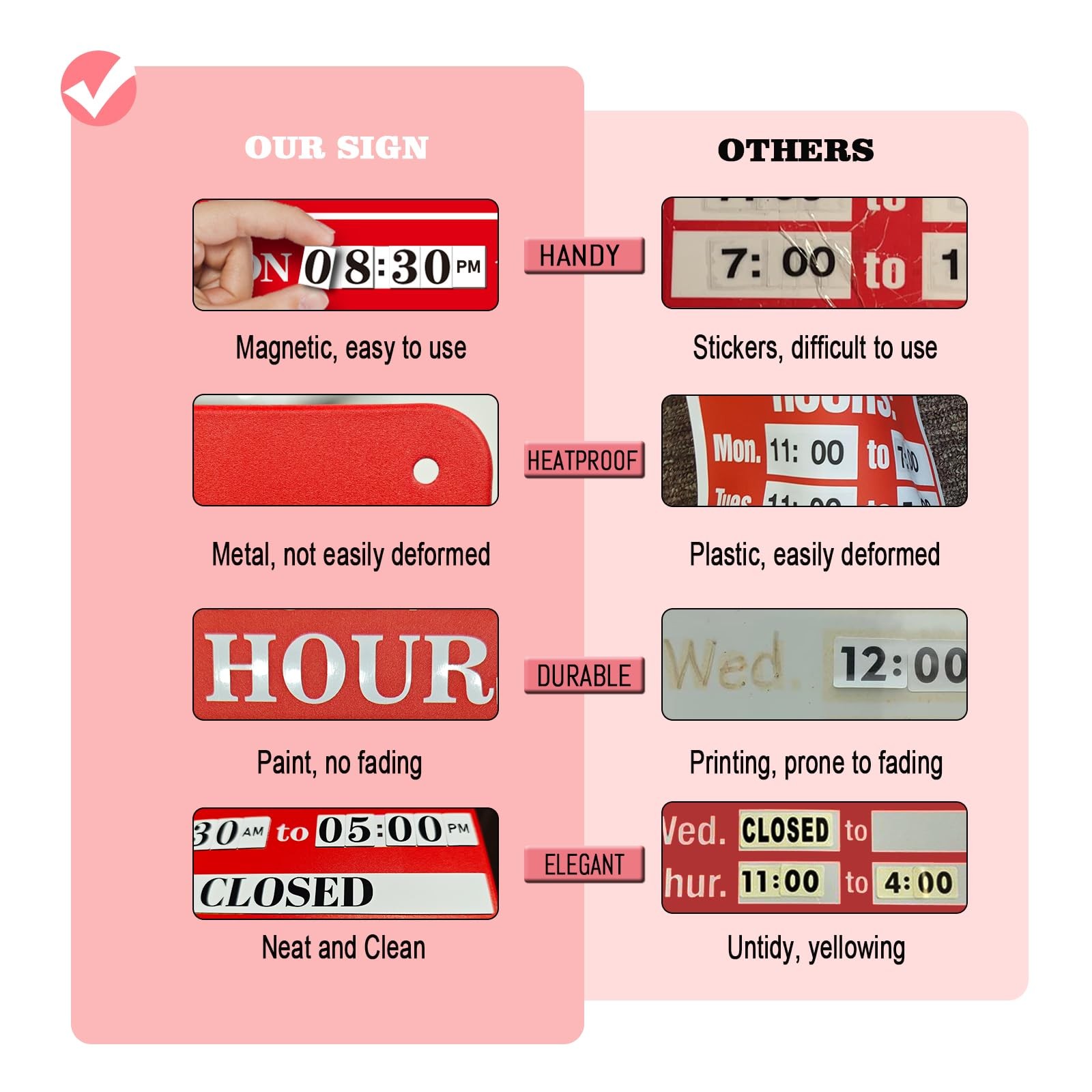 Magnetic Changeable Business Hours Sign, Metal of Operation 12*8in, red