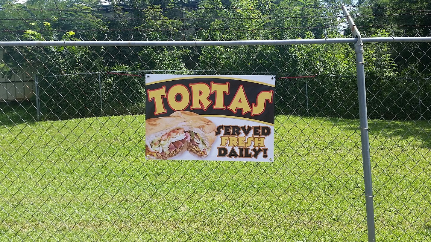 TORTAS Served Fresh Daily Banner Open Sign Display Mexican Food Restaurant Lunch