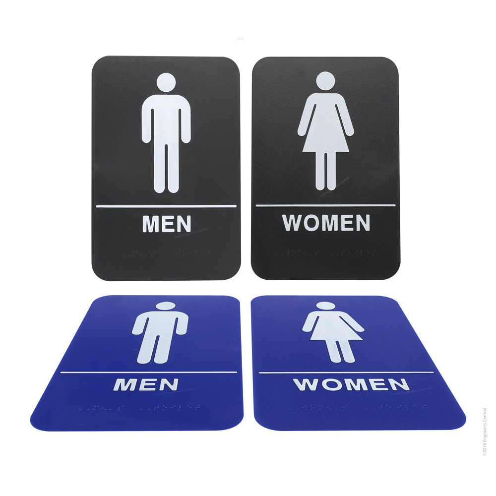 Men & Woman&rsquo;s Braille ADA Restroom Signs – Choose: Black or Blue