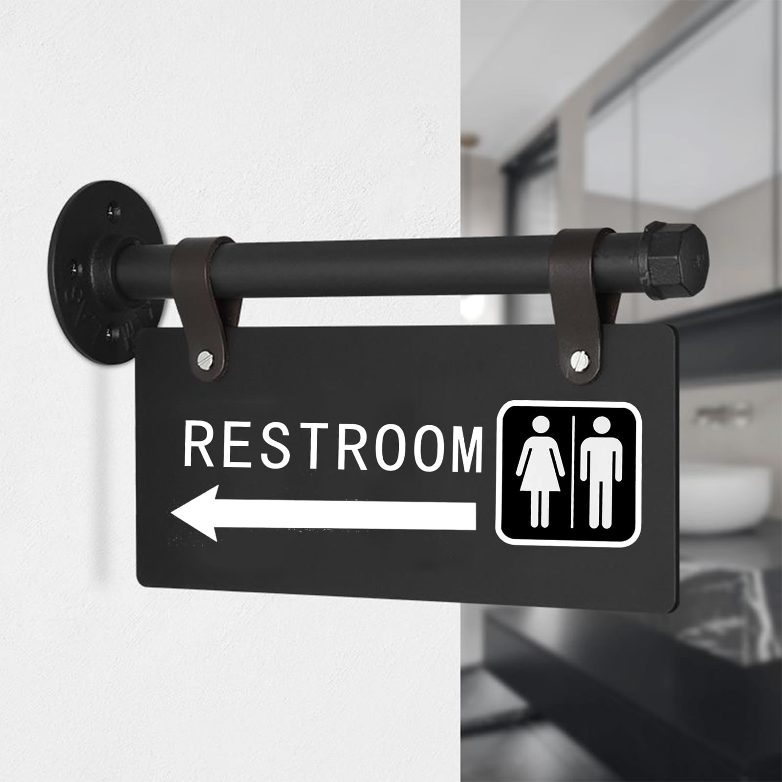 Double Sided Metal Restroom Sign for Business，11&Prime; x 6&Prime;，Unisex Bathroom Sign w…