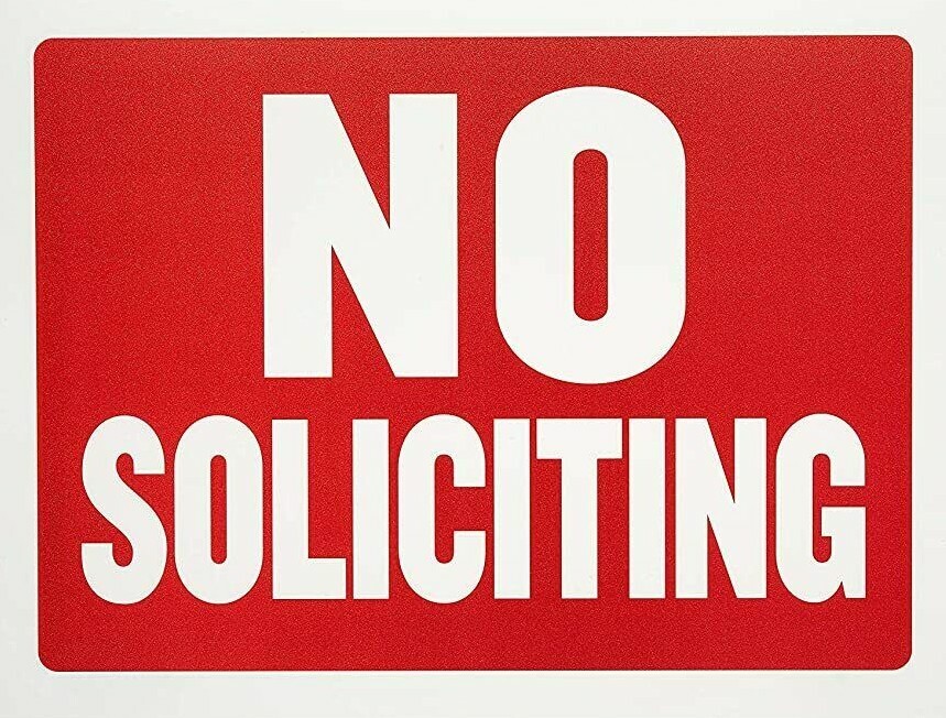 Flexible Plastic No Soliciting Signs – Red and white, 9 x 12 Inches, Waterproof