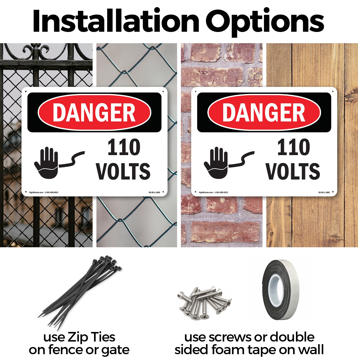 110 Volts OSHA Danger Sign Metal, Plastic, Or Decal – 5 or 10 Pack