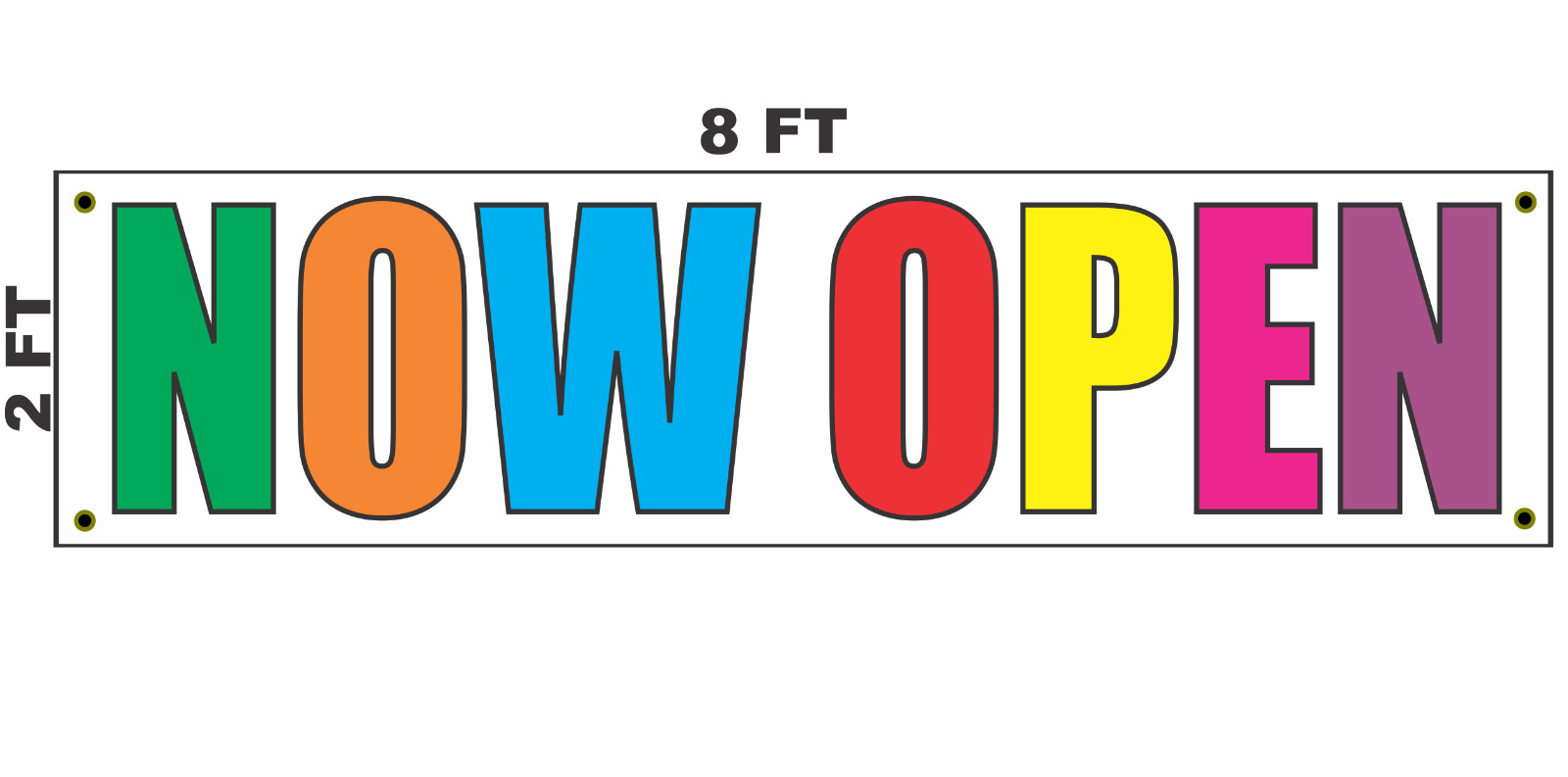 NOW OPEN Multi-Colored Banner Sign 2×8