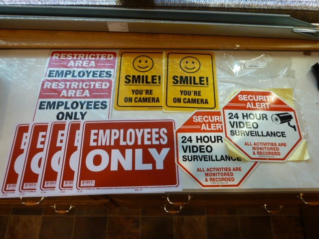 BUSINESS SIGNS – BULK LOT VARIETY (EMPLOYEES ONLY, SECURITY CAMERAS)