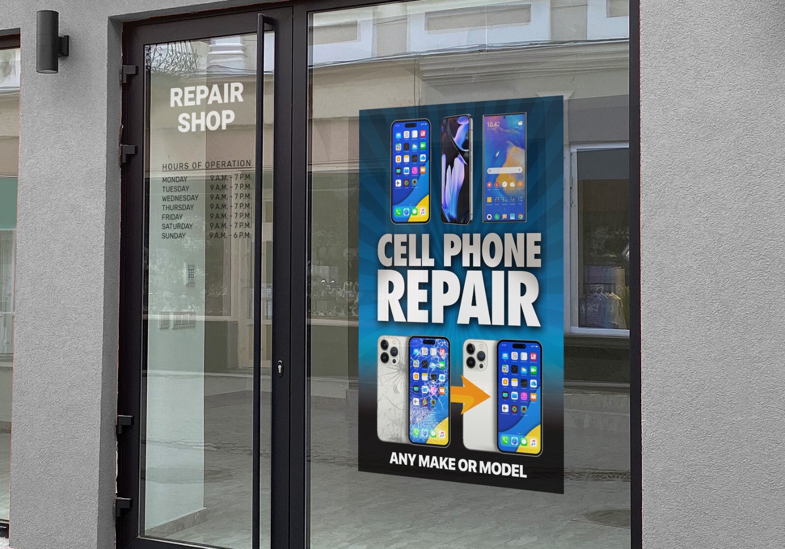 Cell Phone Repair Single Poster Sign Banner – Apple iOS Samsung Galaxy