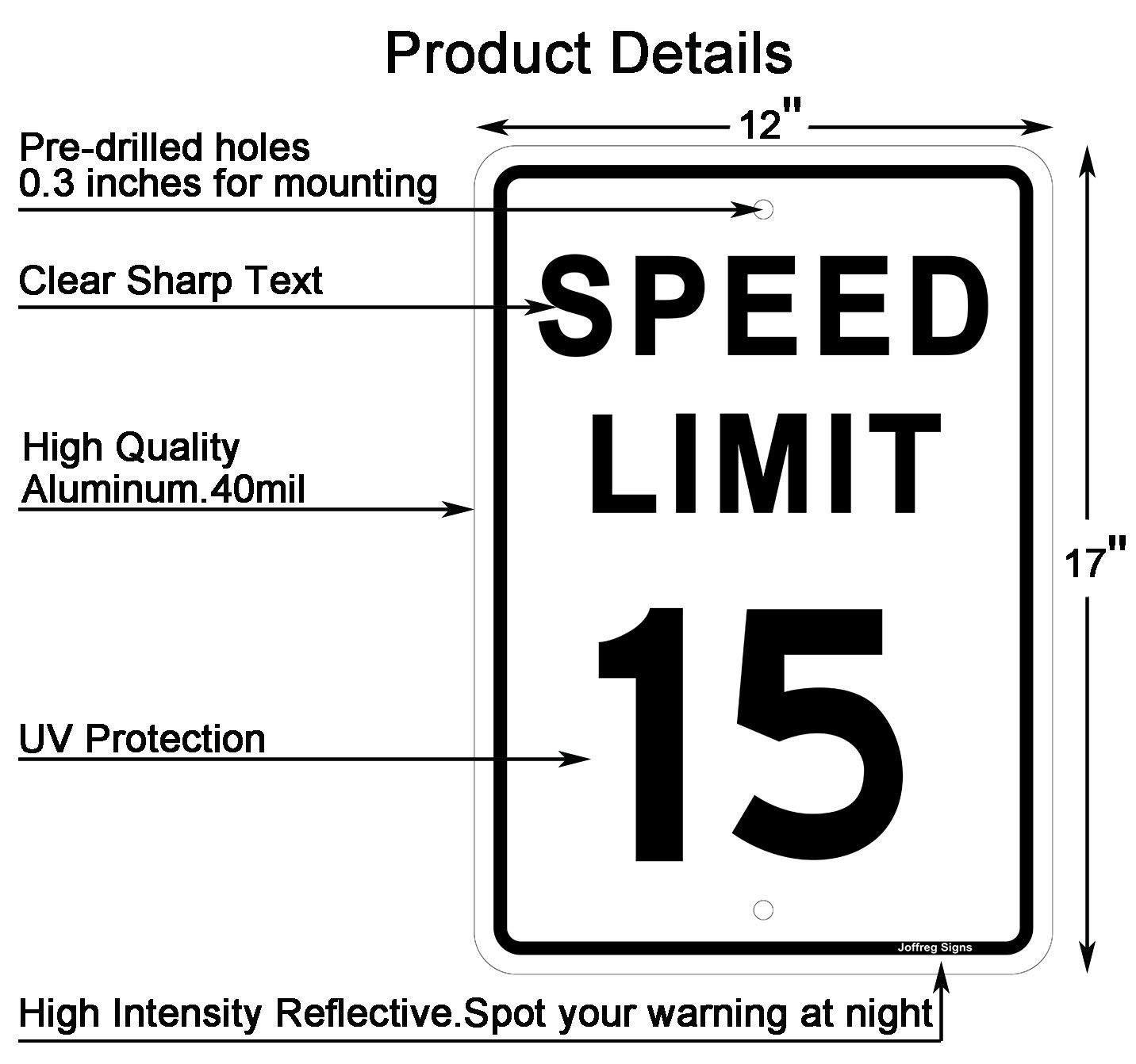 2 PCS Speed Limit 15 MPH Sign 17×12 Inch Reflective Aluminum Weatherproof