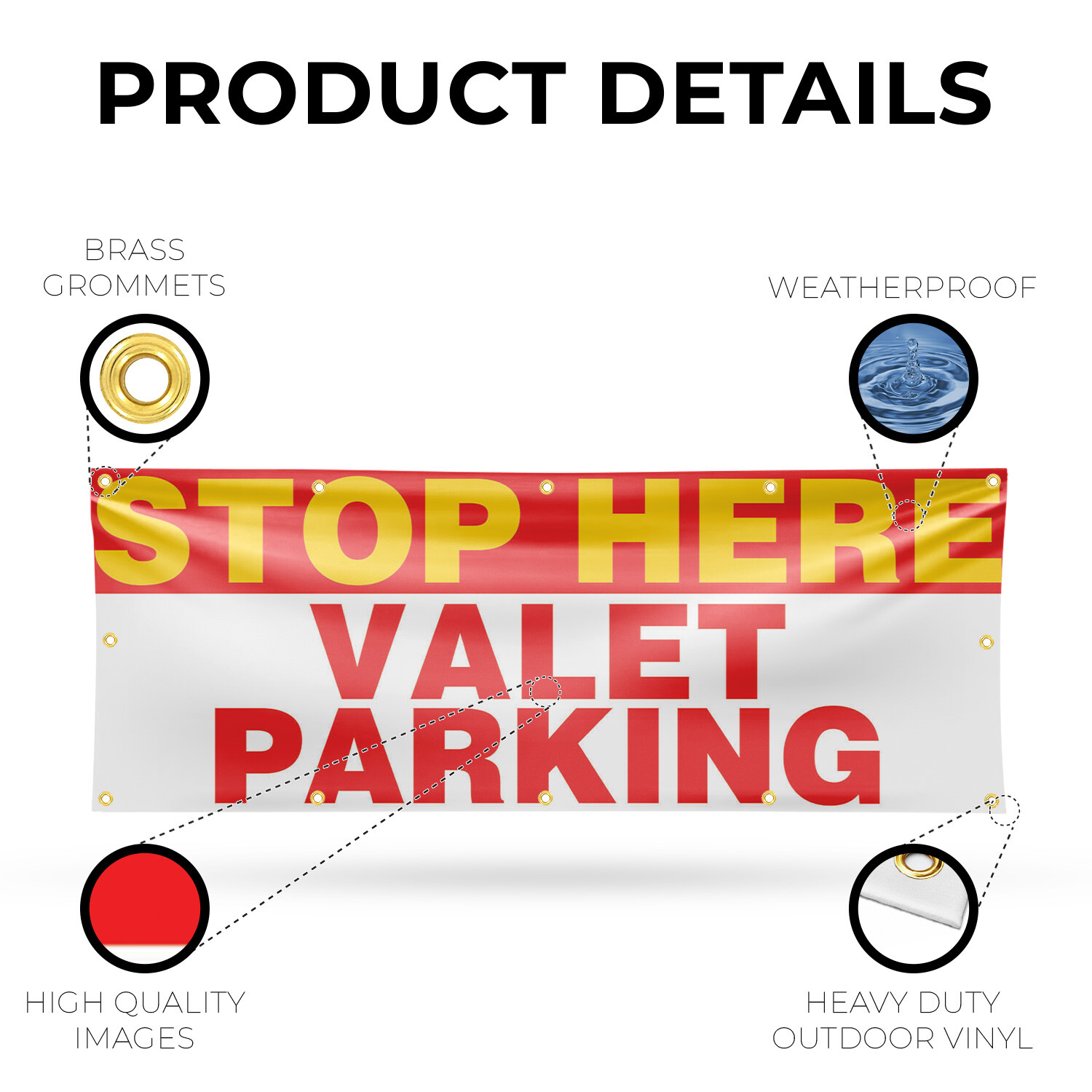 Stop Here Valet Parking Vinyl Banner Sign with Metal Grommets Heavy-Duty