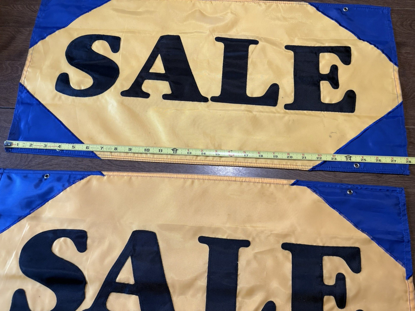 SALE Two Sided Grommets Sewn Letter Nylon Retail Banner Yellow Blue & Black (2)