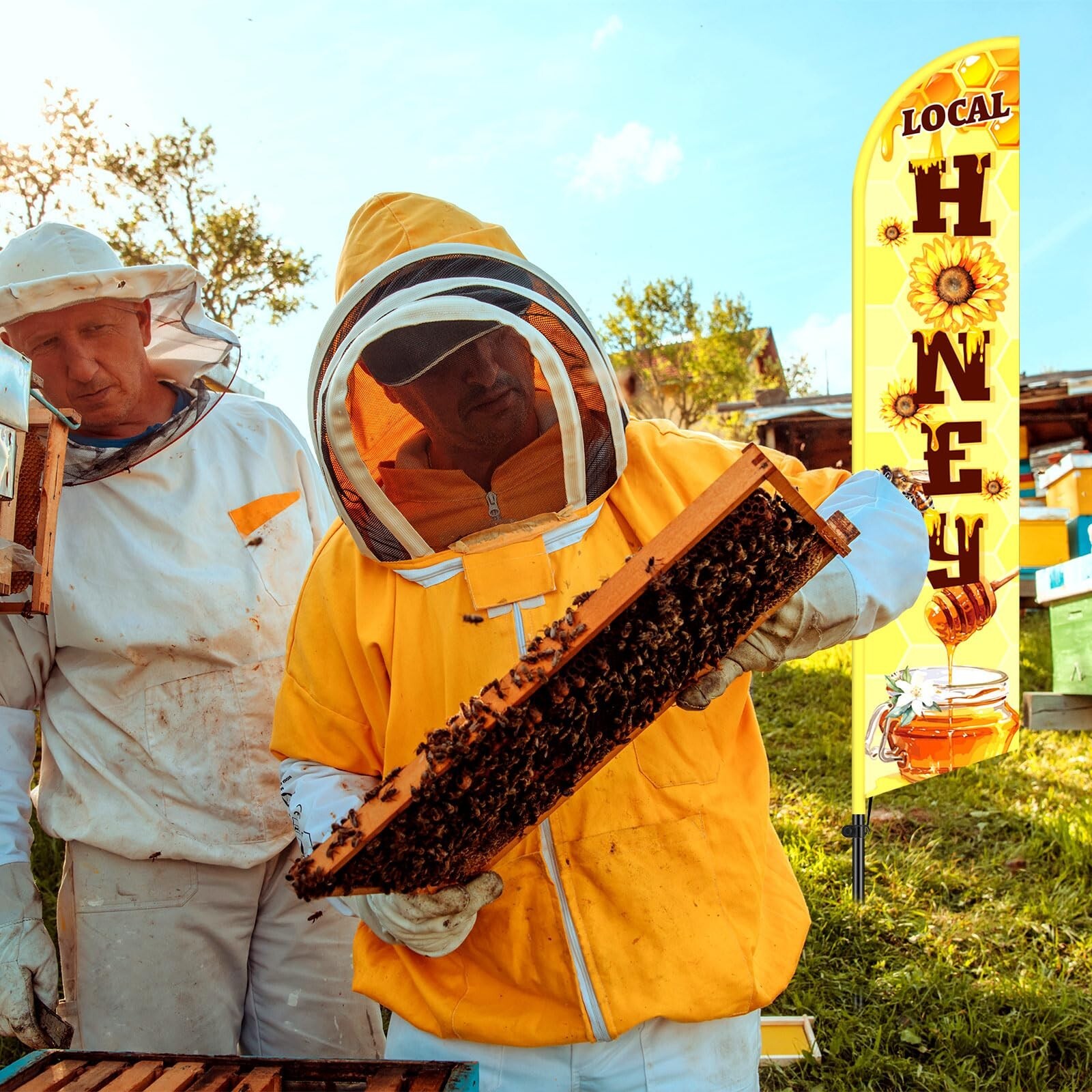 2 Pcs Local Honey Advertising Feather Banner with Flag Pole Kit 12 ft Feather…