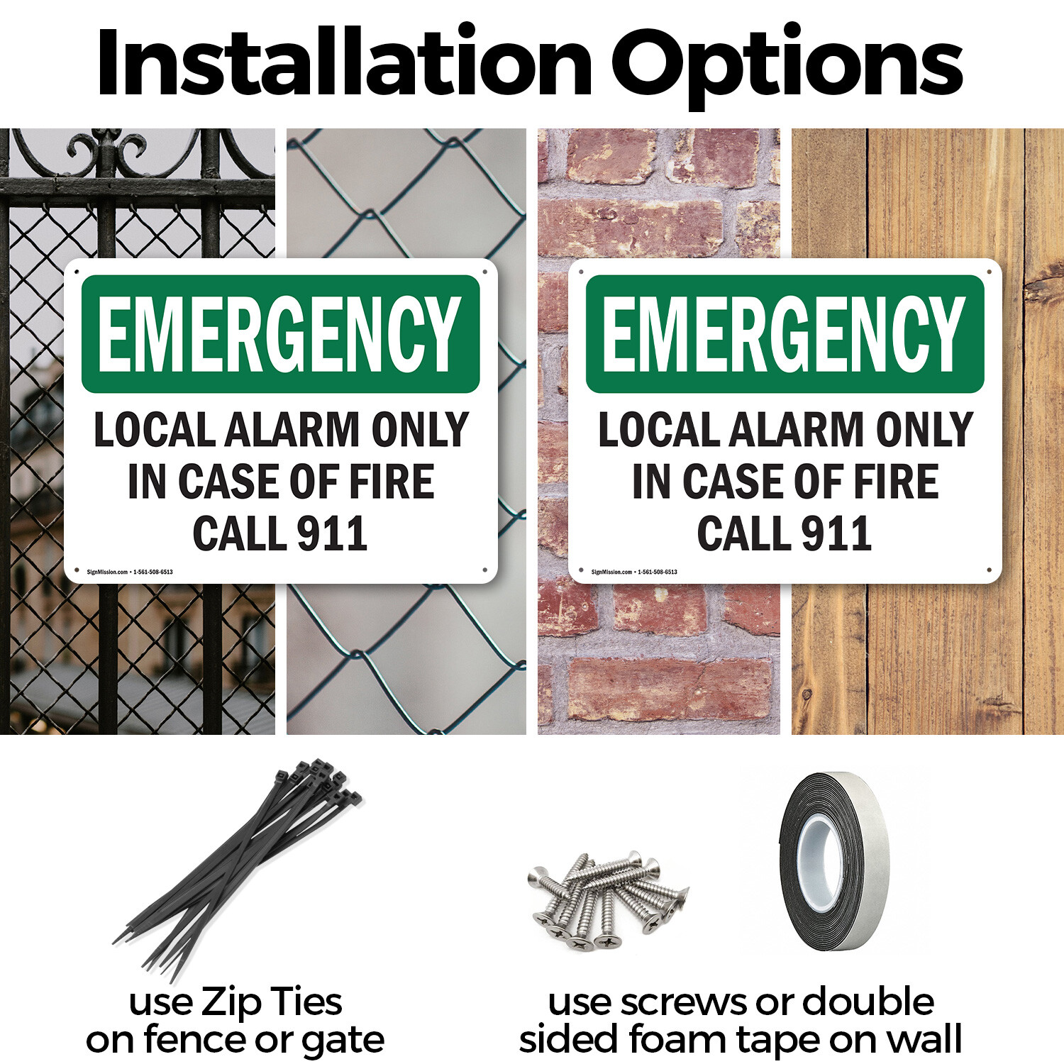 (2 Pack) Local Alarm Only In Case Of Fire Call 911 OSHA Emergency Sign Decal