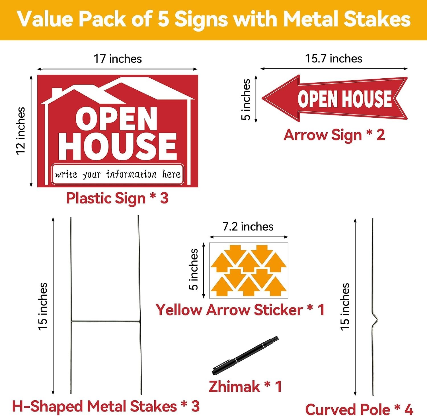 5 Pack Open House Signs, Open House Sign for Real Estate – 17&Prime;x12&Prime; Double Sid…