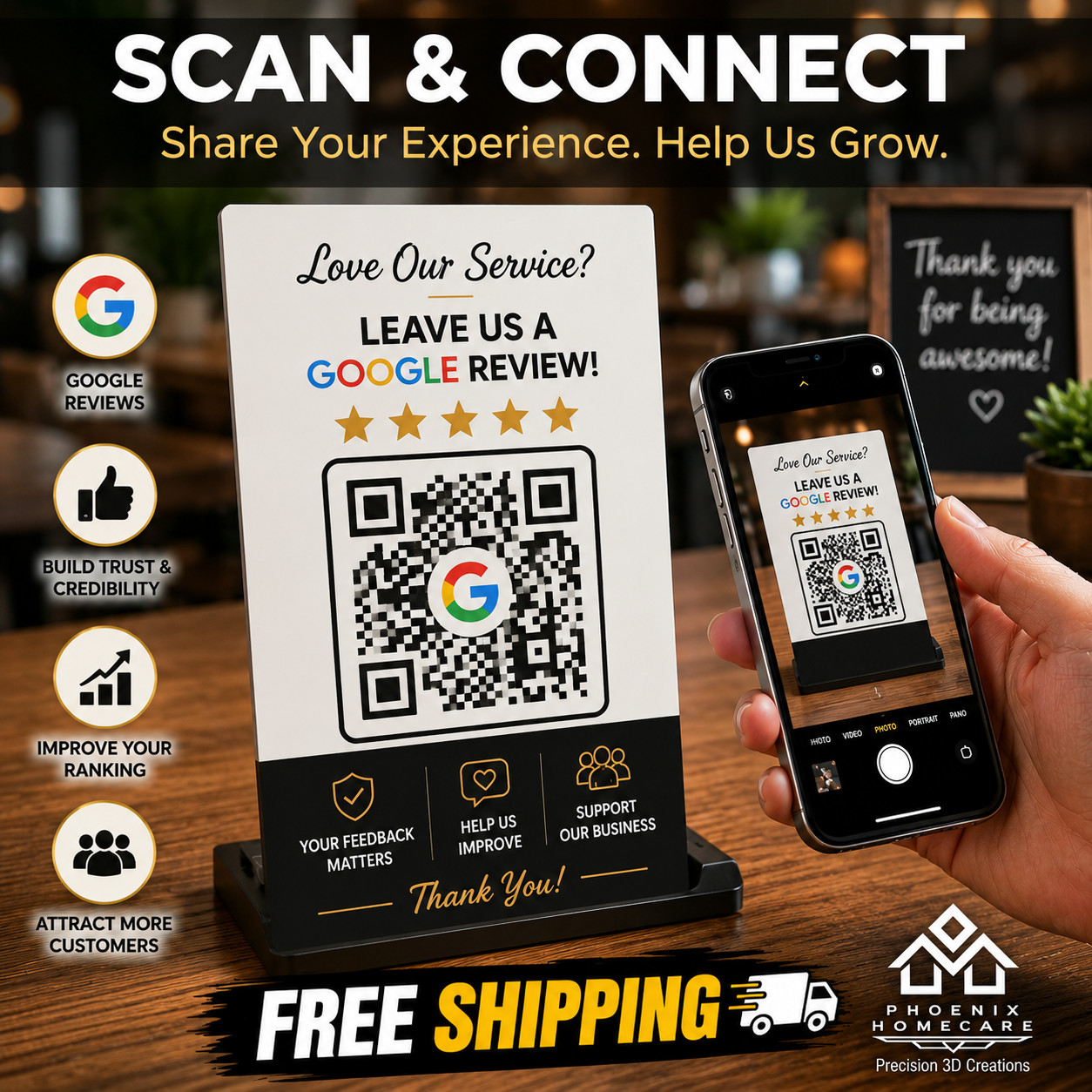 Custom QR Code Sign Stand | Scan to Pay | PayPal Venmo Cash App |Storefront Sign