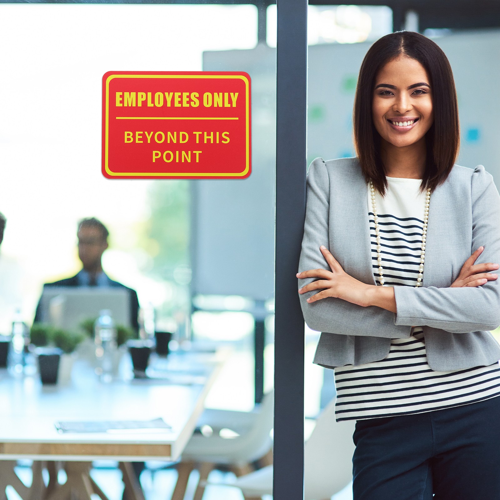 Employees Only Sign, 2 Pack 7×5 Inch Office Door Signs Light Gray/Burgundy