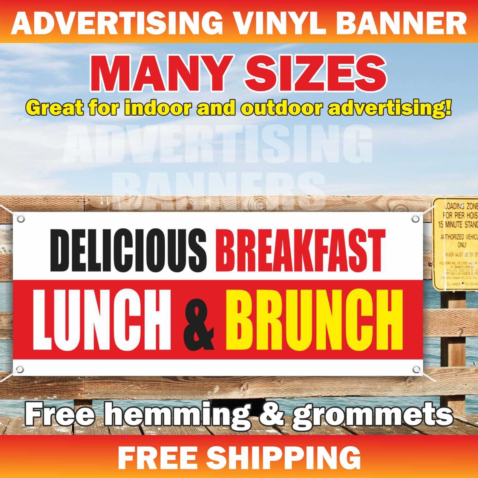 DELICIOUS BREAKFAST LUNCH & BRUNCH Advertising Banner Vinyl Mesh Sign food drink