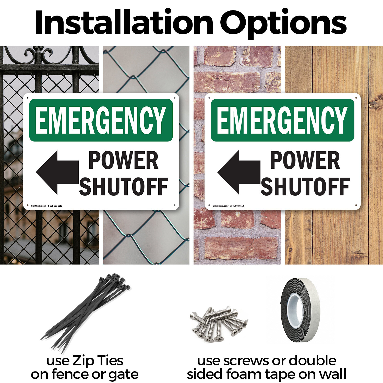 (2 Pack) Power Shutoff [Left Arrow] With Symbol OSHA Emergency Sign Decal Metal