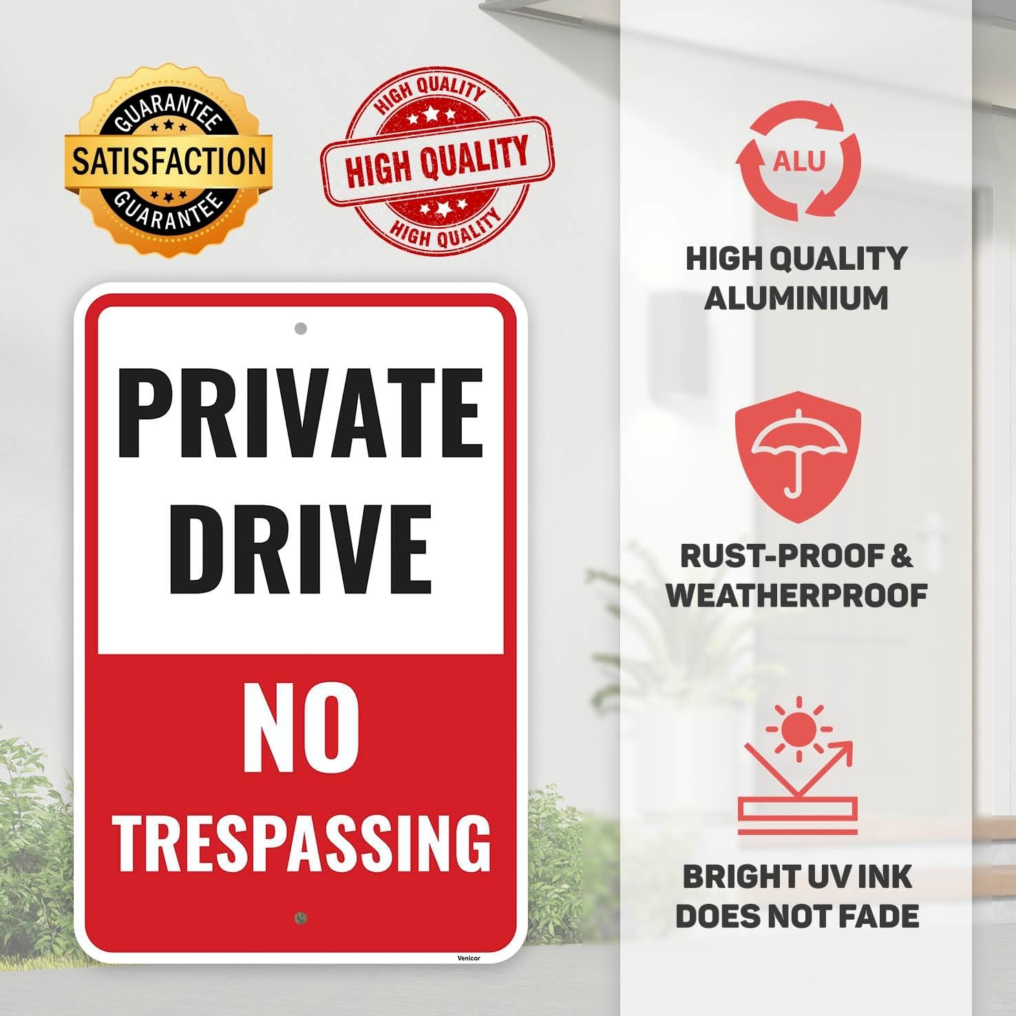 2 Pcs Private Drive No Trespassing Large Signs, 18 x 12 Inches – Aluminum Sign