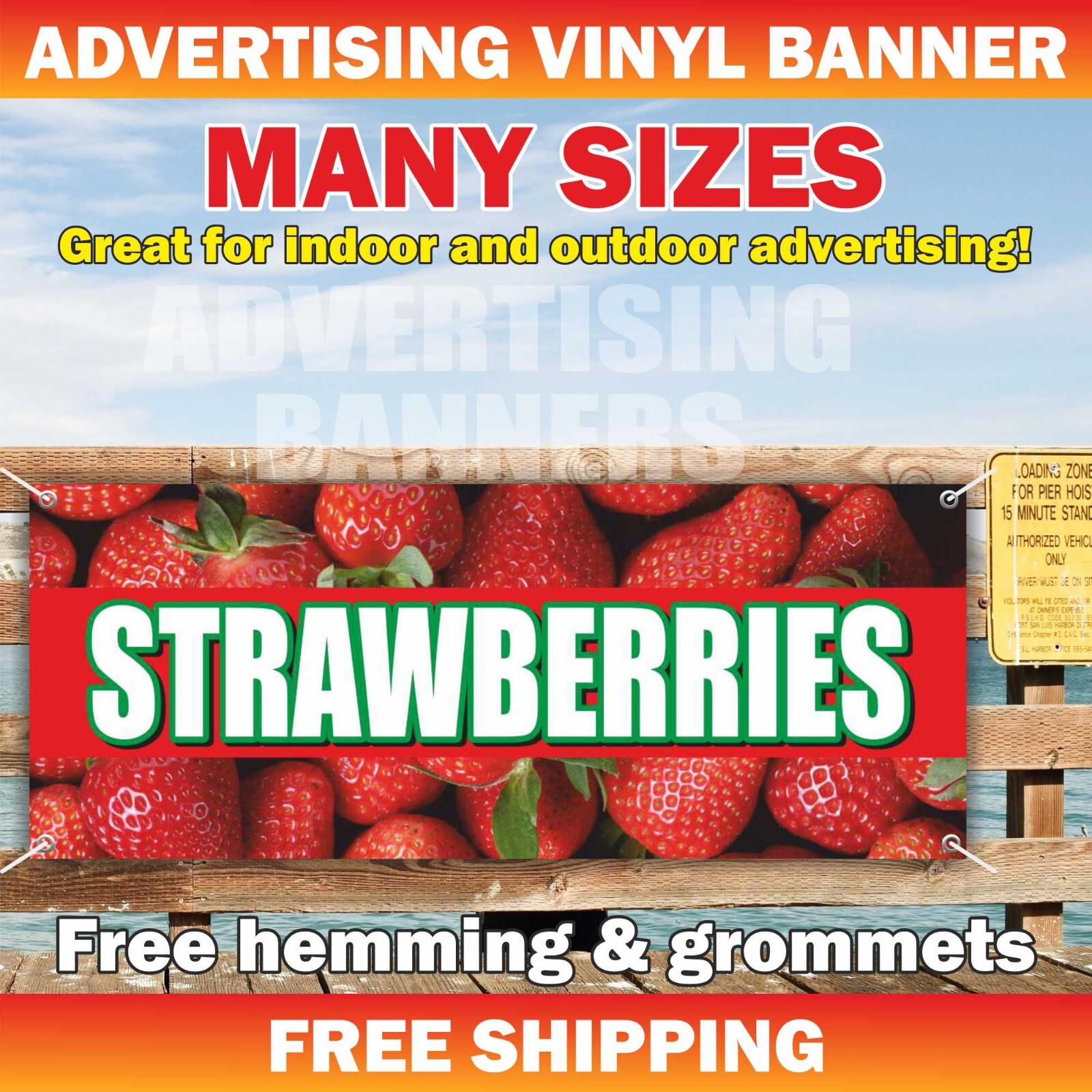 STRAWBERRIES Advertising Banner Vinyl Sign fresh berries fruits farm vegetables