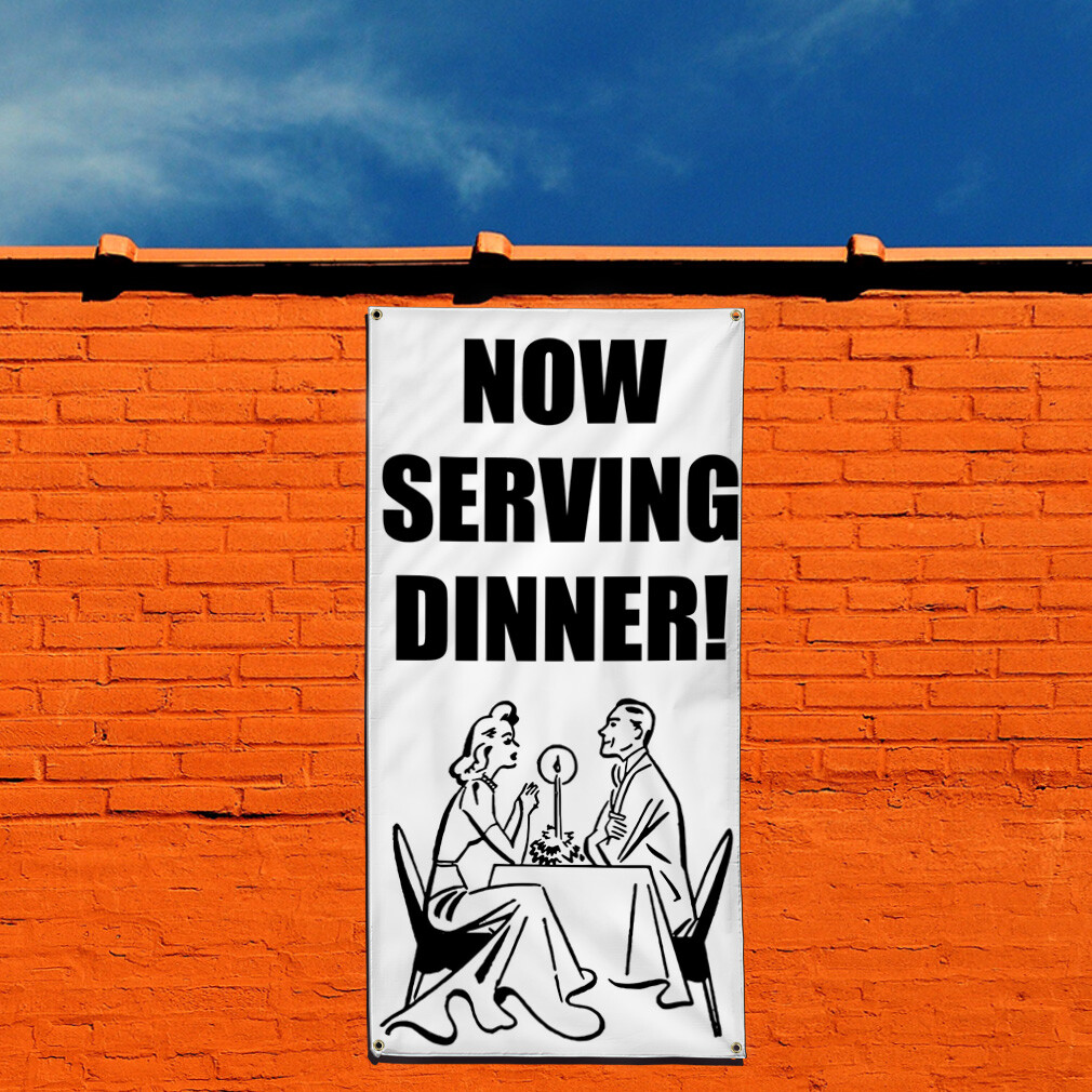 Vertical Vinyl Banner Multiple Sizes Now Serving Dinner Business L Outdoor