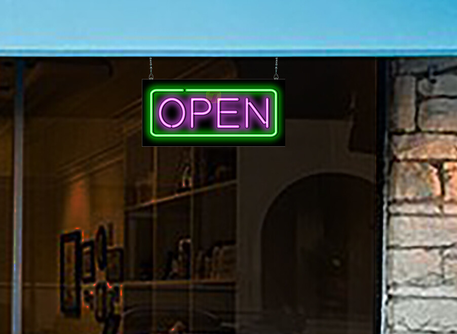 Neon Open Sign – REAL Purple & Green Neon Tubing – In Stock & Ready to Ship