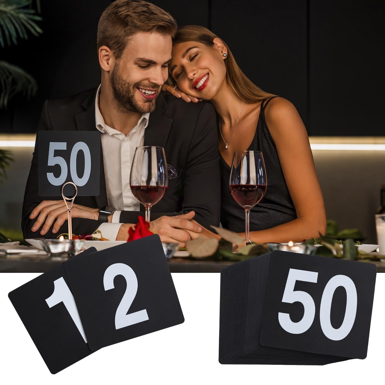 Table Number Cards 1-100, Double Sided Restaurant Table Numbers, 3.5&Prime; Plastic.