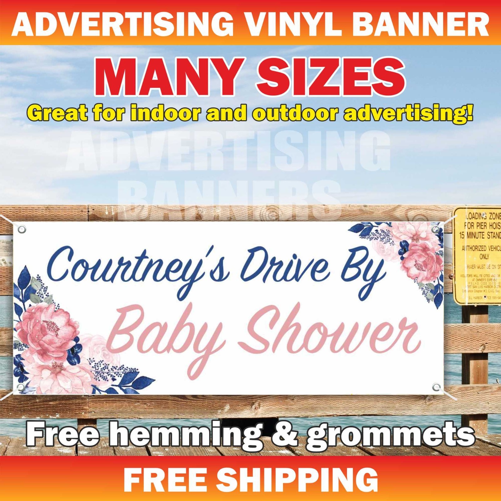 Baby Shower Celebrating Advertising Banner Vinyl Mesh Sign Custom Name Drive by