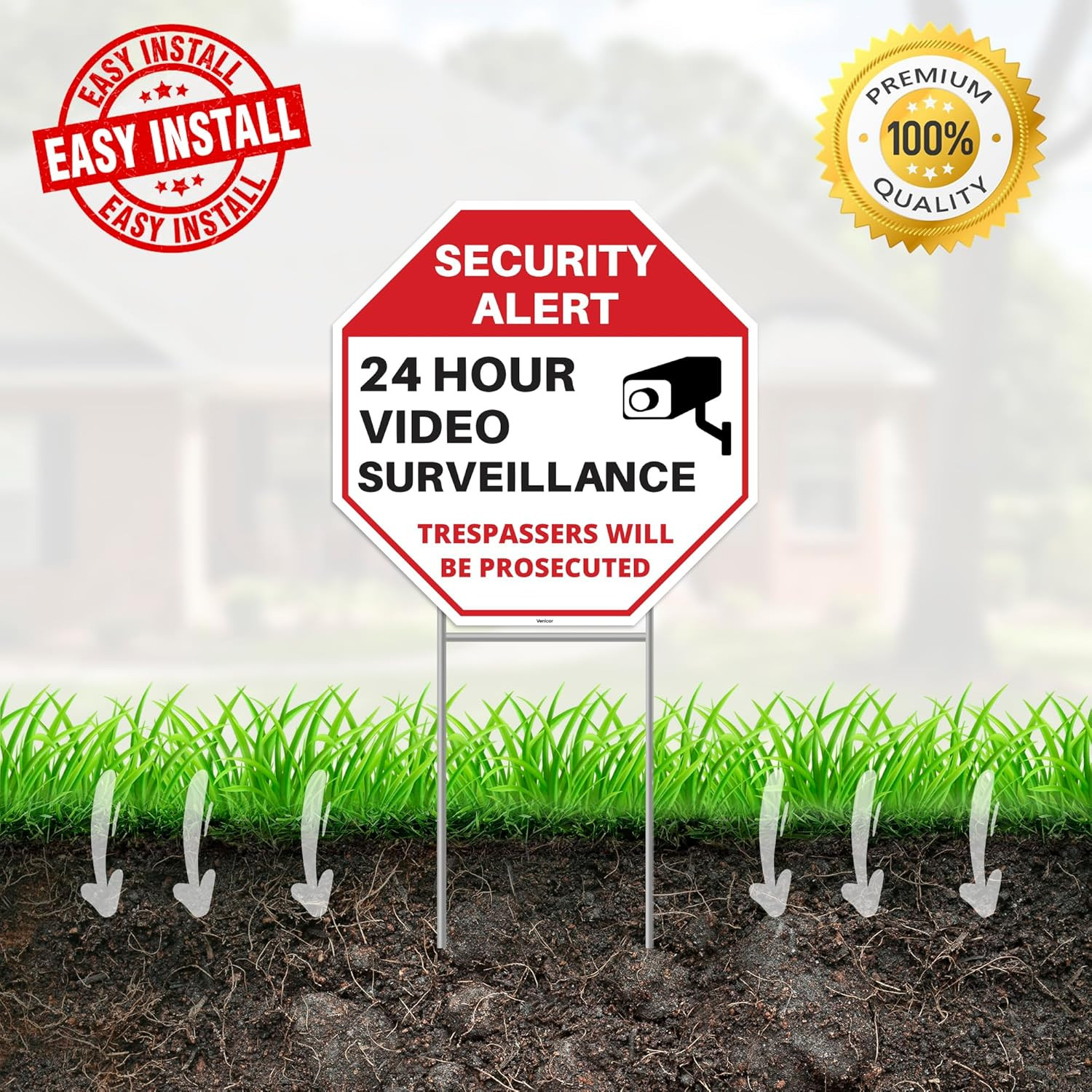 2PC 24 Hour Video Surveillance Sign with Stakes, 12&Prime;X12&Prime; – Corrugated Plastic –