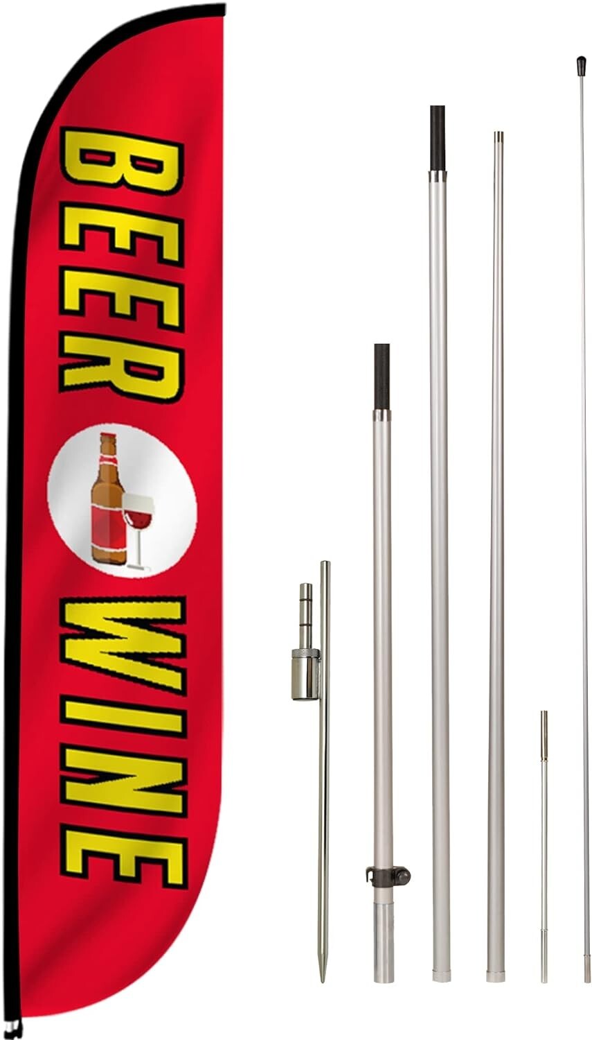 LookOurWay Feather Flag Set 12 ft Advertising Flag w Fiberglass Poles Feather