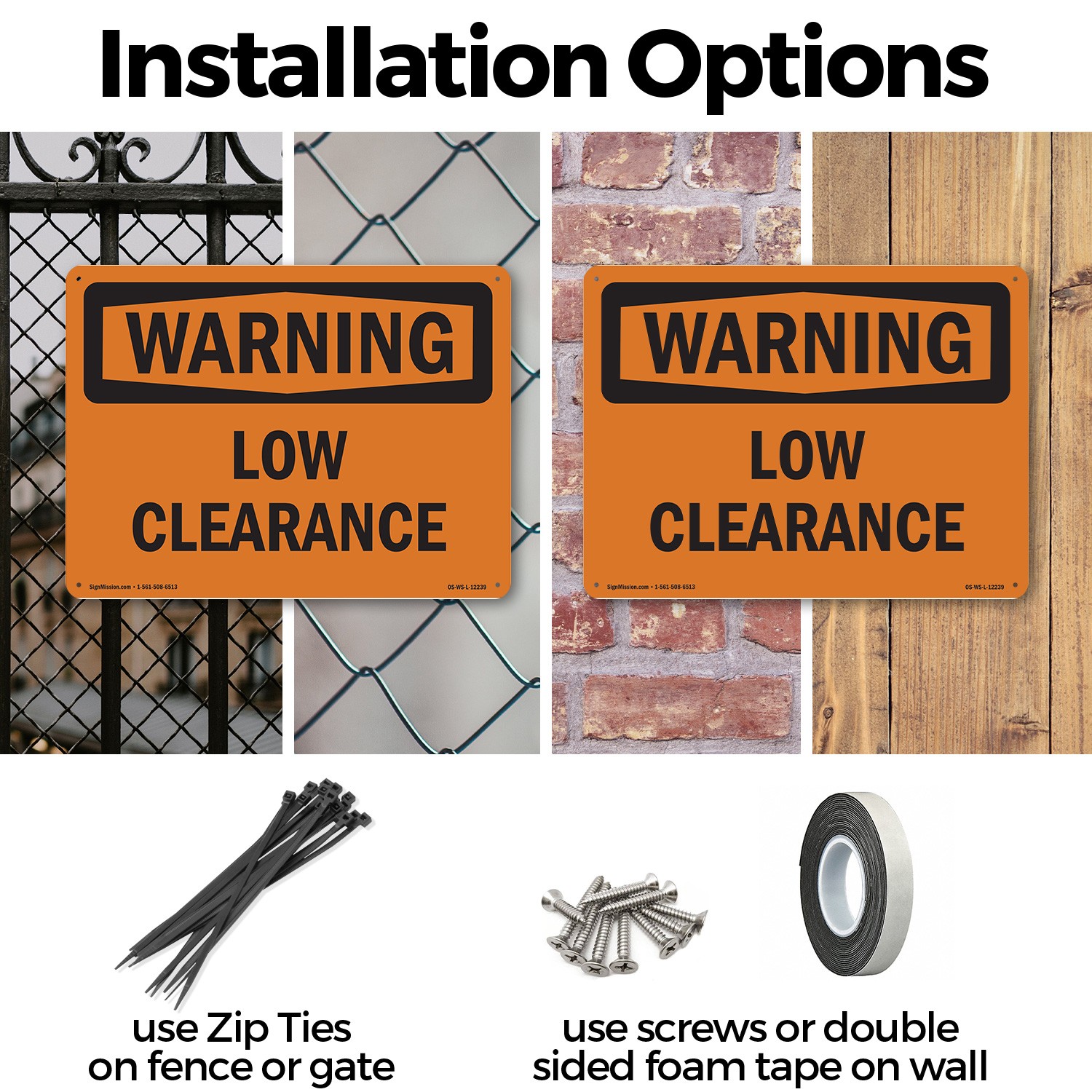 Low Clearance OSHA WARNING Sign Metal, Plastic, Or Decal – 5 or 10 Pack