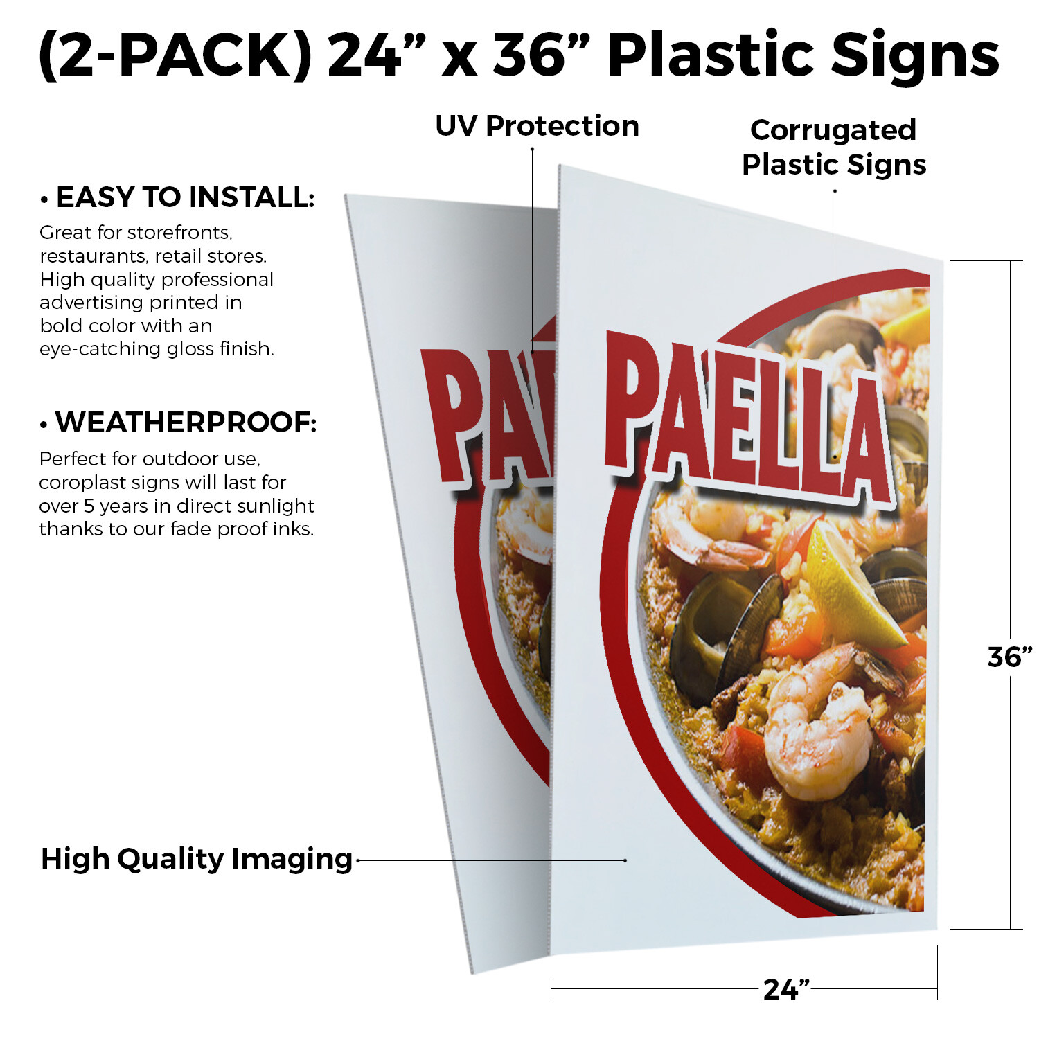 Paella 24&Prime; x 36&Prime; 2 Pack Of Store Sign Plastic Or Decal
