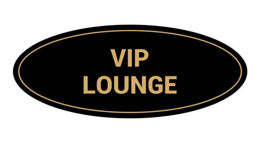 Oval VIP Lounge Door Wall Sign Black Gold Large Acrylic Plate
